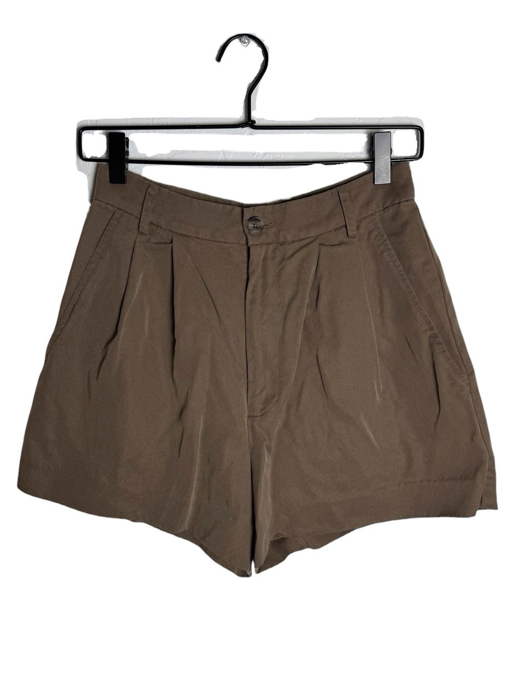 Reformation Brown Mason Pleated High Rise Tencel Lyocell Shorts